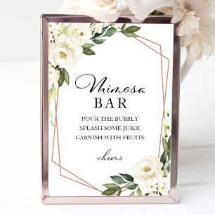 Grüne geometrische weiße florale Mimosa-Bar-Schild Poster