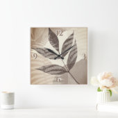 Grüne gepresste Leaf Beige Shades Moderne Quadratische Wanduhr (Zuhause)