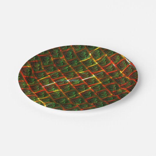 "Grüne gerahmte Augen", Kratzer oder rotes Gitter. Pappteller (Schrägansicht)