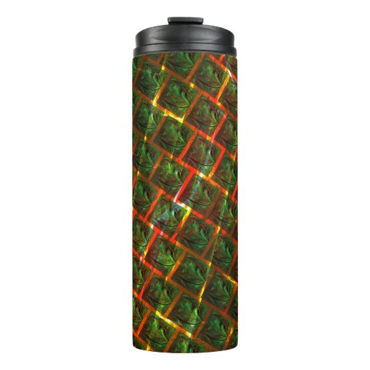 "Grüne gerahmte Augen", Kratzer oder rotes Gitter. Thermosbecher (Vorderseite)