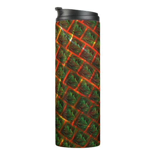 "Grüne gerahmte Augen", Kratzer oder rotes Gitter. Thermosbecher (Nach rechts gedreht)