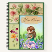 Grüne Gerahmte Frühlingslandschaft Niedlich Blüten Notizblock (Vorderseite)