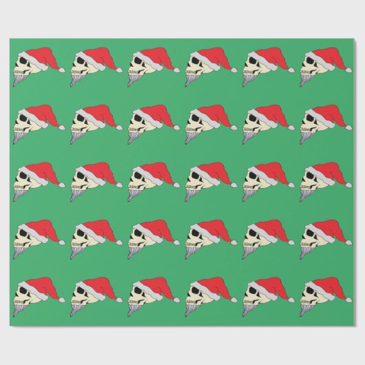Grüne Geschenkwrap mit Skullen in Santa Claus Hats Geschenkpapier (Flach)