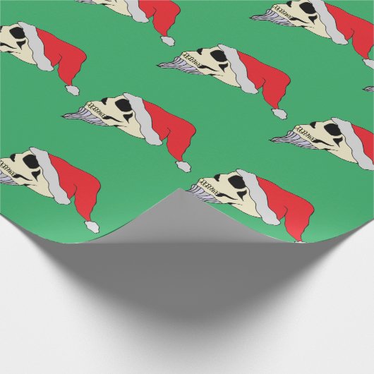 Grüne Geschenkwrap mit Skullen in Santa Claus Hats Geschenkpapier (Ecke)