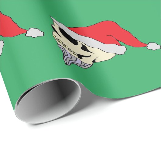 Grüne Geschenkwrap mit Skullen in Santa Claus Hats Geschenkpapier (Rolleneckpunkt)