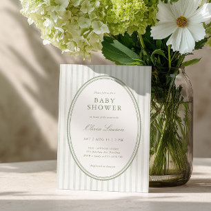 Grüne gestreifte elegante Babyparty-Einladung Einladung