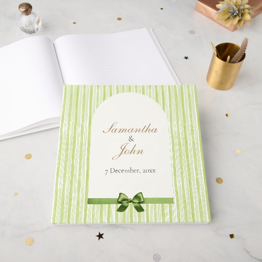 Grüne gestreifte Retro-Hochzeit Gästebuch (Vorderseite offen)