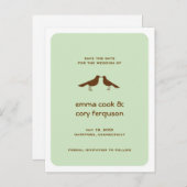 Grüne Gewohnheit Save the Date liebt Vögel flach Ankündigungspostkarte (Vorne/Hinten)