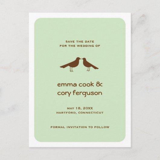 Grüne Gewohnheit Save the Date liebt Vögel flach Ankündigungspostkarte (Vorderseite)