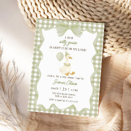 Grüne Gingham-Alberne-Gans-Baby-Party-Einladung Einladung