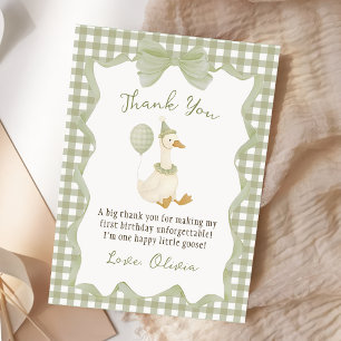 Grüne Gingham Alberne Gans Geburtstags-Dankeskarte Dankeskarte