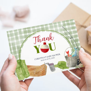 Grüne Gingham-Angeln-Baby-Shower-Dankeskarten Dankeskarte