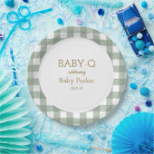 Grüne Gingham Baby-Q Runde Platte 2 Pappteller (Party)