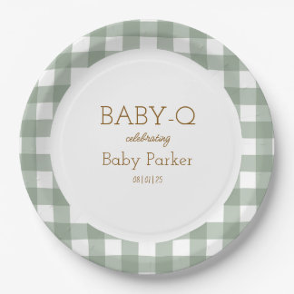 Grüne Gingham Baby-Q Runde Platte 2 Pappteller