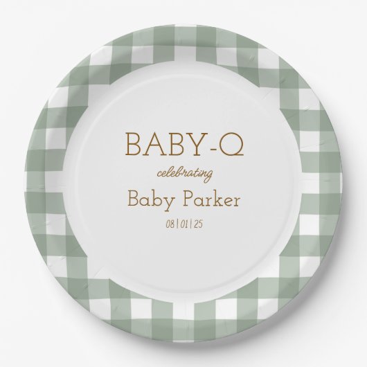 Grüne Gingham Baby-Q Runde Platte 2 Pappteller (Vorderseite)