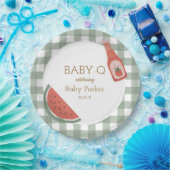 Grüne Gingham Baby-Q Runde Platte Pappteller (Party)
