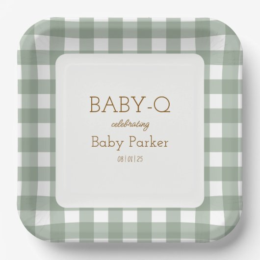 Grüne Gingham Baby-Q Teller Quadratisch 2 (Vorderseite)