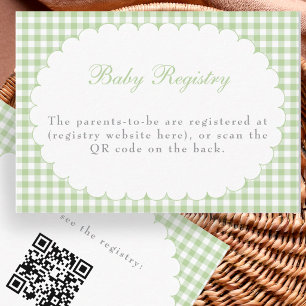 Grüne Gingham-Baby-Shower-Geschenkeliste QR-Code-K Begleitkarte