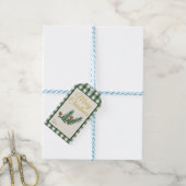 Grüne Gingham-Botanik-Weihnachten Geschenkanhänger (Mit Garn)