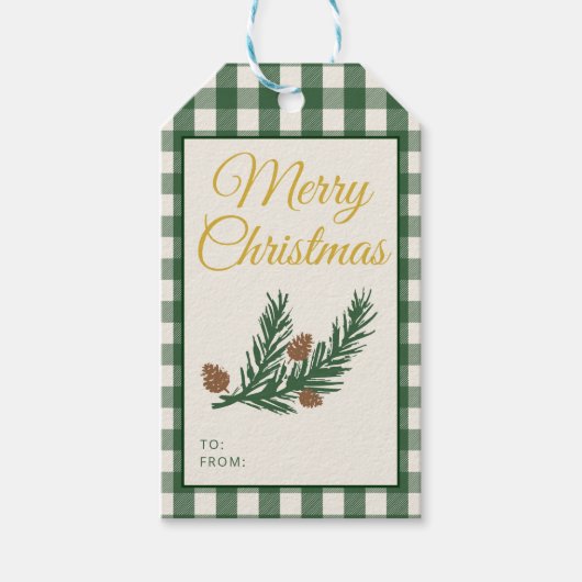Grüne Gingham-Botanik-Weihnachten Geschenkanhänger (Vorderseite)