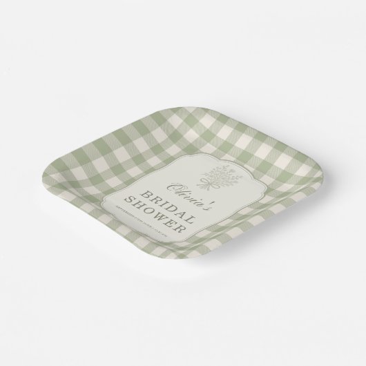 Grüne Gingham Brautparty Pappteller (Gewinkelt)