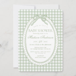 Grüne Gingham Coquette-Schleife Baby Shower Einladung