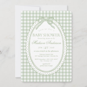 Grüne Gingham Coquette-Schleife Baby Shower Einladung