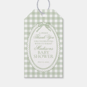 Grüne Gingham Coquette Schleife Baby Shower Gesche Geschenkanhänger