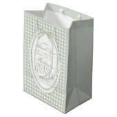 Grüne Gingham Coquette Schleifen Hochzeitsdusche G Mittlere Geschenktüte (Rückseite Schrägansicht)