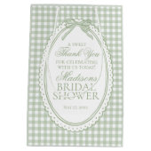 Grüne Gingham Coquette Schleifen Hochzeitsdusche G Mittlere Geschenktüte (Rückseite)