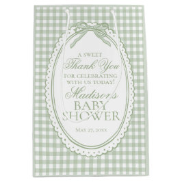 Grüne Gingham Flirt Bow Baby Shower Geschenke Mittlere Geschenktüte
