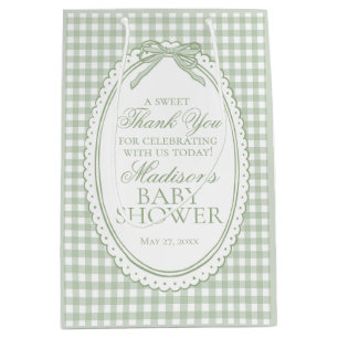 Grüne Gingham Flirt Bow Baby Shower Geschenke Mittlere Geschenktüte