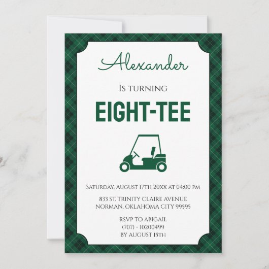 Grüne Gingham Golf 80. Geburtstagsfeier Einladung (Vorderseite)