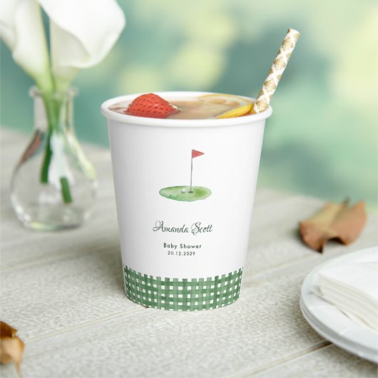 Grüne Gingham-Golf-Baby-Party Pappbecher (In Situ)