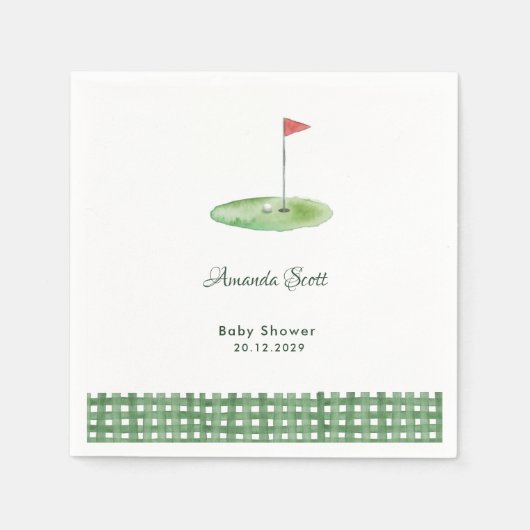 Grüne Gingham-Golf-Baby-Party Serviette (Vorderseite)