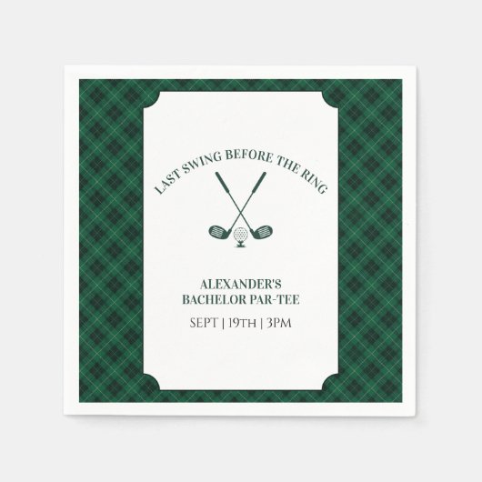 Grüne Gingham-Golf-Junggesellenparty Serviette (Vorderseite)