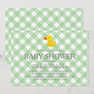 Grüne Gingham-Gummiente Baby Shower Einladung