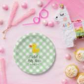 Grüne Gingham-Gummiente Baby Shower Pappteller (Party)