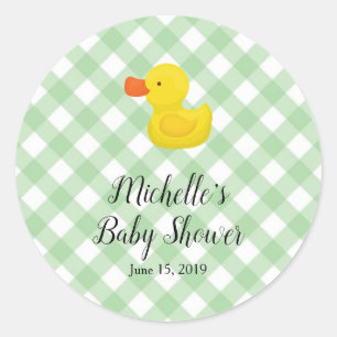 Grüne Gingham-Gummiente Baby Shower Runder Aufkleber