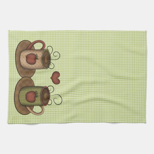 Grüne Gingham-Kaffee-Zeit Handtuch (Horizontal)