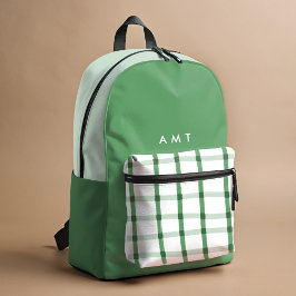 Grüne Gingham Karierte Personalisierte Namensiniti Bedruckter Rucksack