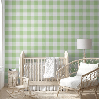 Grüne Gingham-Kinderzimmer-Dekoration | Sanfte ros Tapete