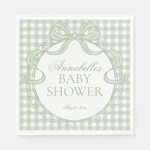 Grüne Gingham Kokette Bogen Babyparty-Dessert Serviette
