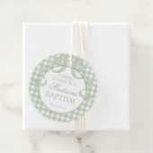 Grüne Gingham-Kokette-Bogen-Taufe-Kreis Geschenkanhänger (Beispiel)