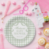 Grüne Gingham-Kokette-Bow-Baby-Party Pappteller (Party)