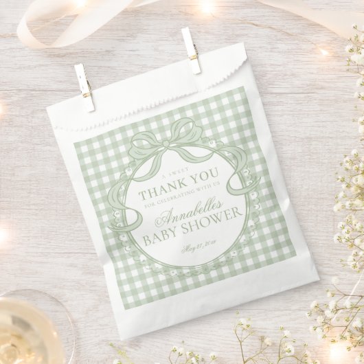 Grüne Gingham-Kokette-Bow-Baby-Shower-Nachspeise Geschenktütchen (Ausgeschnitten)