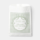 Grüne Gingham-Kokette-Bow-Baby-Shower-Nachspeise Geschenktütchen (Vorderseite)