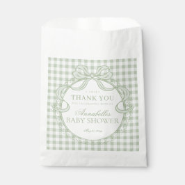 Grüne Gingham-Kokette-Bow-Baby-Shower-Nachspeise Geschenktütchen