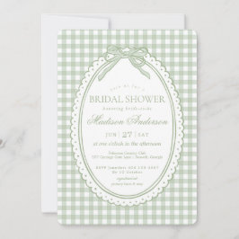 Grüne Gingham-Kokette-Bow-Bridal-Shower Einladung