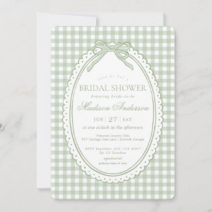 Grüne Gingham-Kokette-Bow-Bridal-Shower Einladung